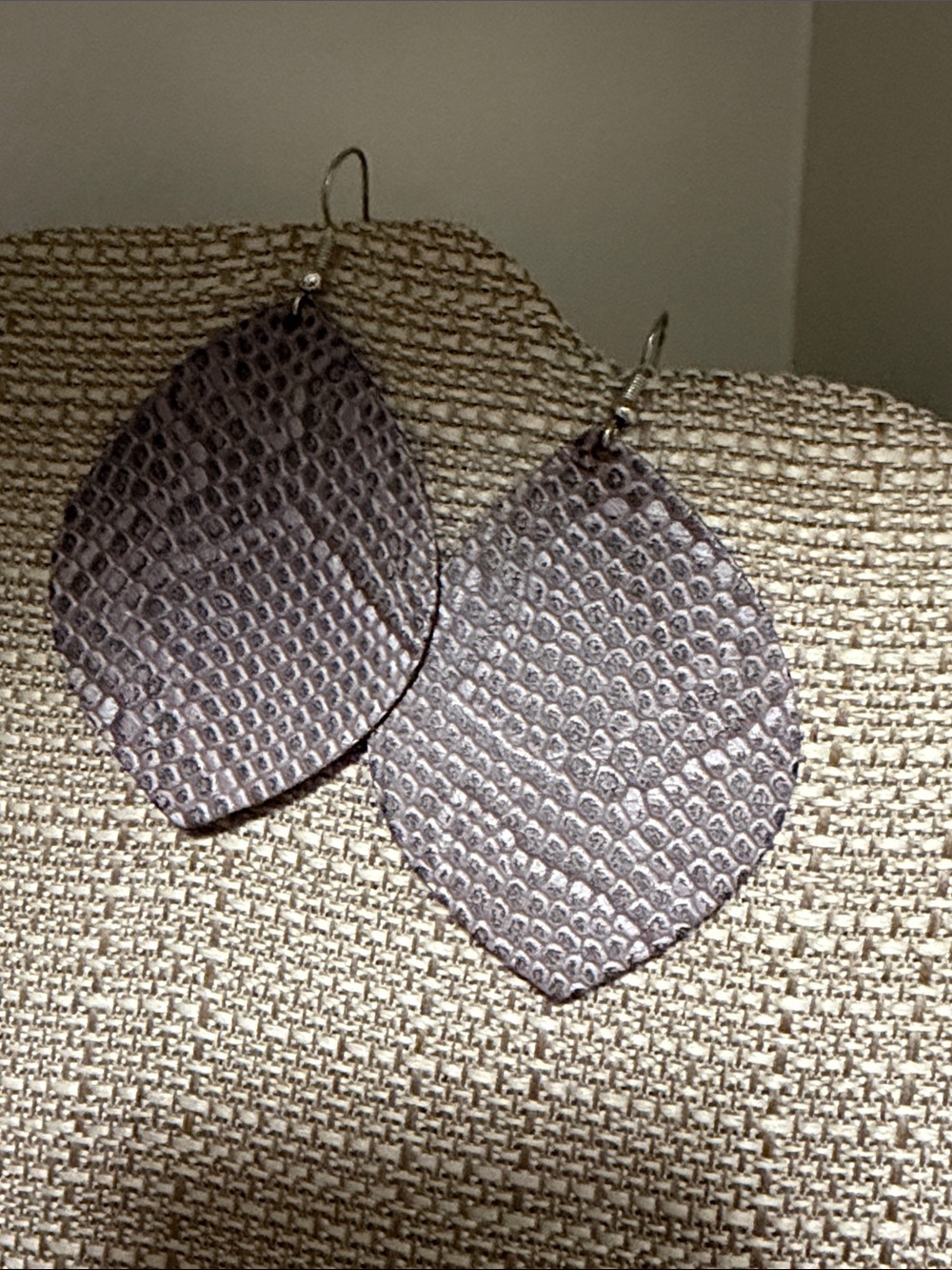 Textured Gray Teardrop Leather Earrings - Women Jewelry